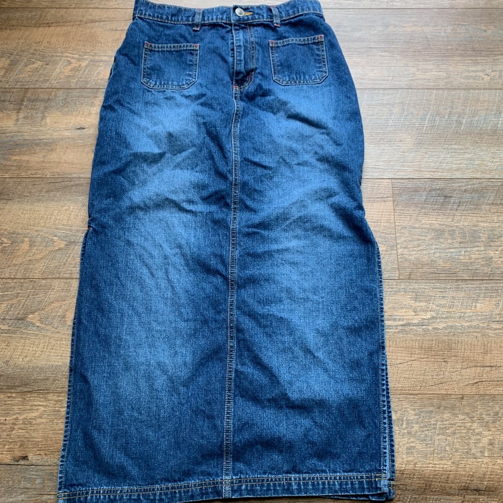 B Baileys Point Jean Denim Skirt Women's Sz 4 Modest Long Pencil Maxi Side Slits